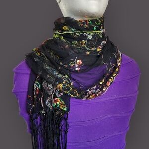 Chic Black Sequin Scarf with Multicolor Accents